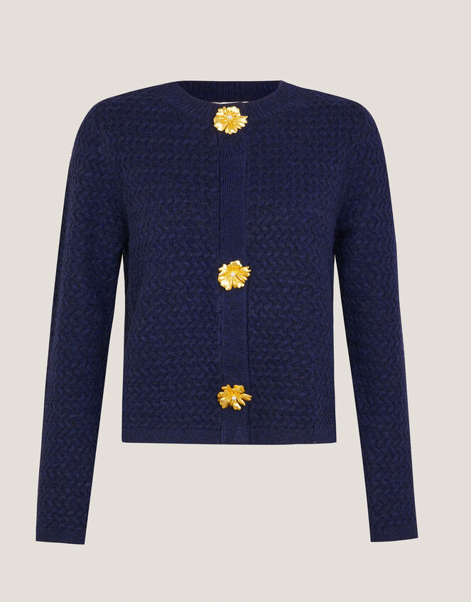 Brianne Floral Button Cardigan, Blue (NAVY), large