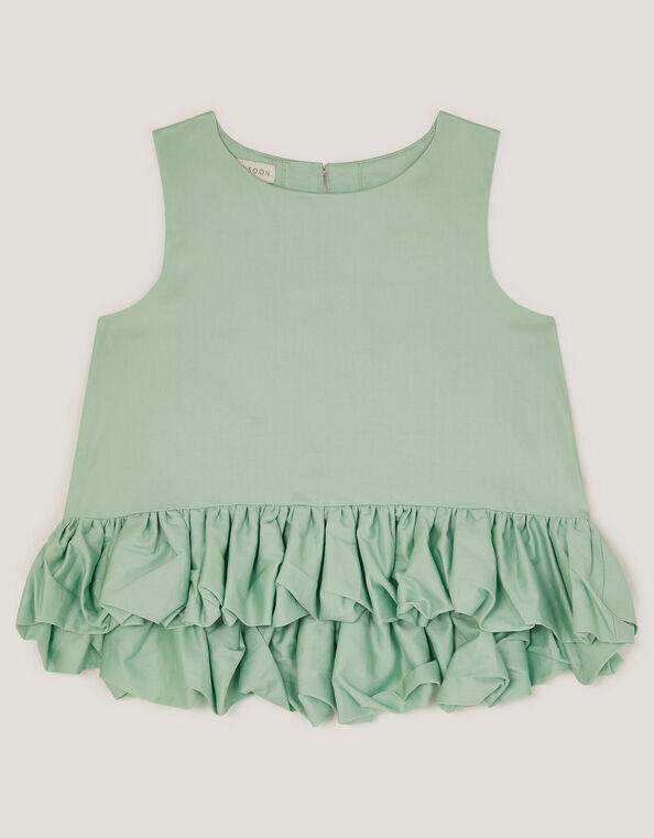Sleeveless Ruffle Hem Top, Green (GREEN), large