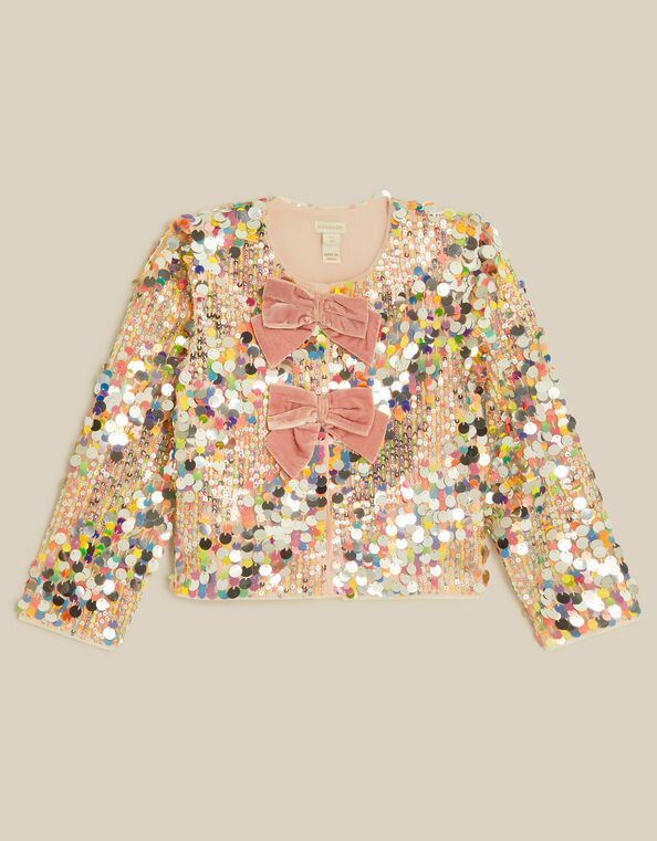 Zoe Velvet Bow Rainbow Sequin Jacket, Multi (MULTI), large