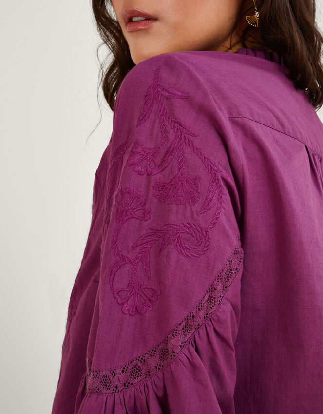 Tonal Embroidered Overhead Top in Sustainable Cotton, Purple (LILAC), large