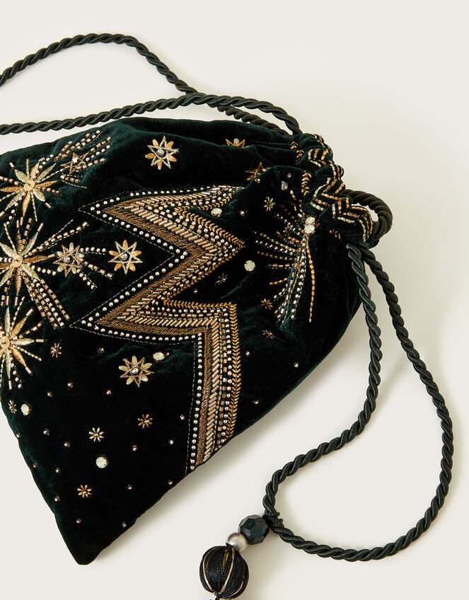 Velvet Embellished Star Pouch Bag, , large