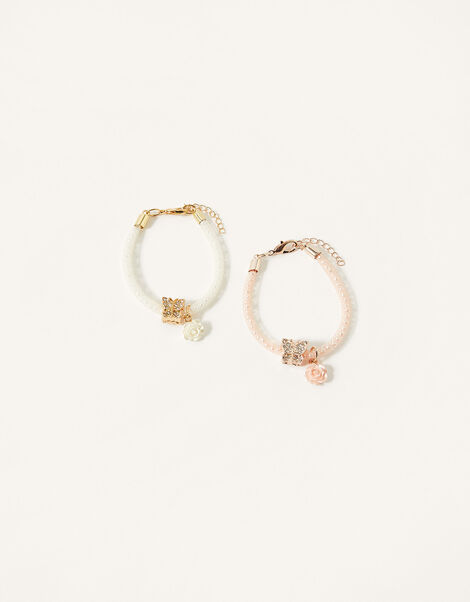 Diamante Butterfly Pearl Encased Bracelets Set of Two, , large
