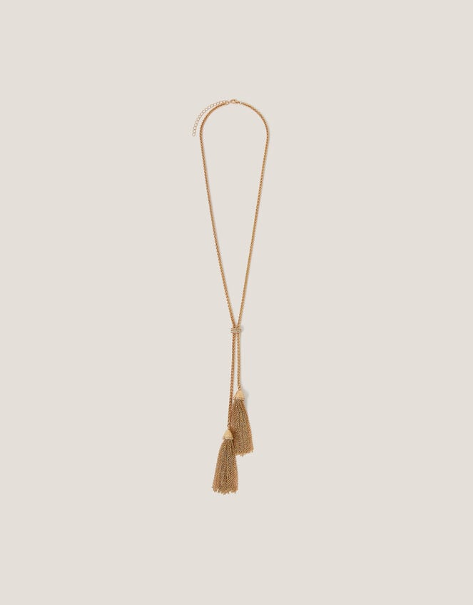 Long Diamanté Tassel Necklace, , large