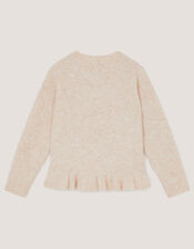 Pearl Bow Peplum Cardigan, Cream (CREAM), large