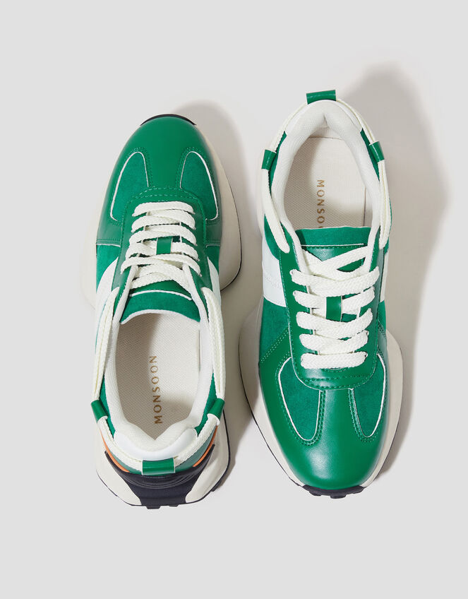Tyra Faux Leather Trainers, Green (GREEN), large