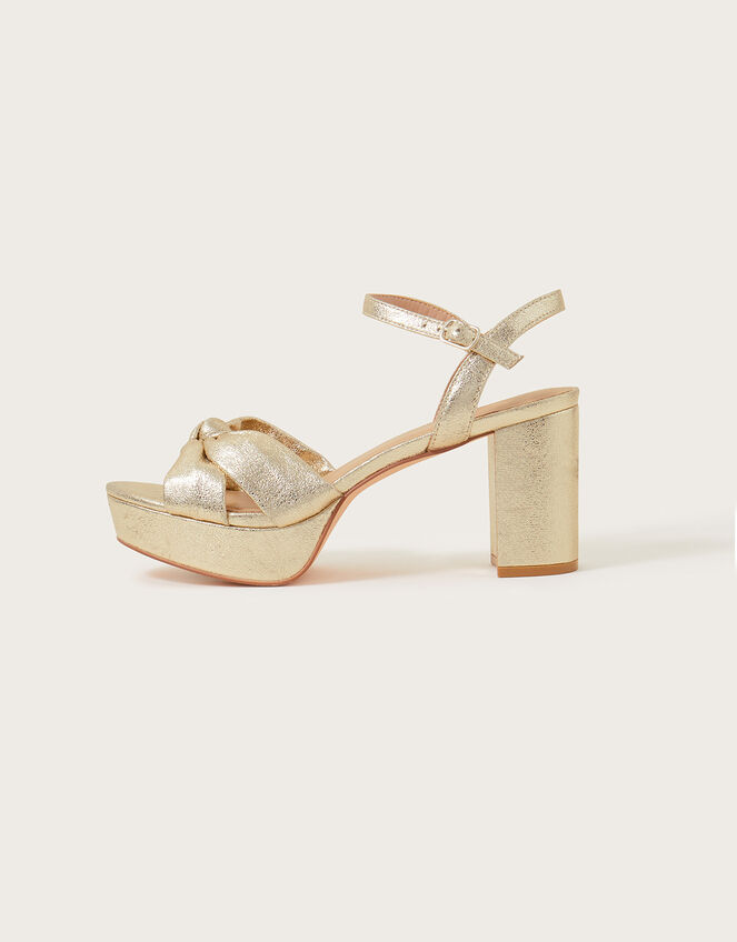 Metallic Twist Knot Platform Heels, Gold (GOLD), large