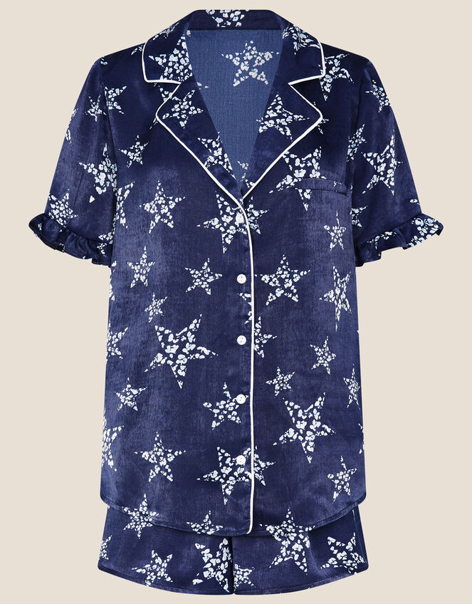 Star Print Short Pyjama Set, Blue (NAVY), large