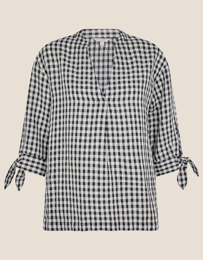 Lilly Gingham Top in Linen Blend, Black (BLACK), large