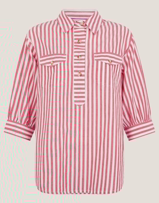 Liv 3/4 Sleeve Stripe Shirt, Red (RED), large