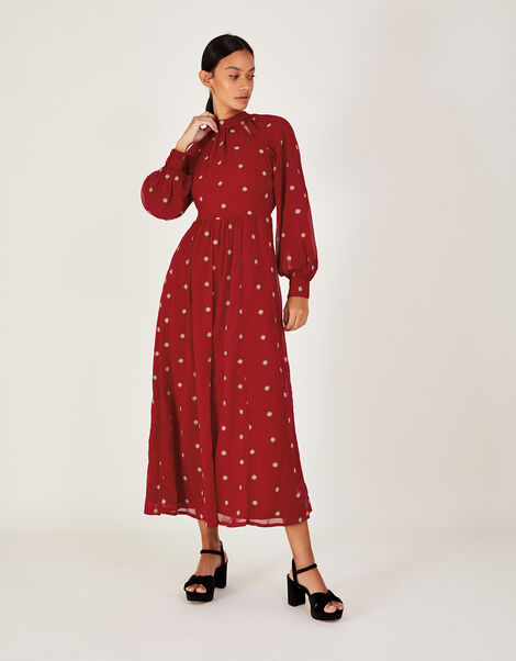 Kate Embroidered Midi Dress Red, Red (RED), large