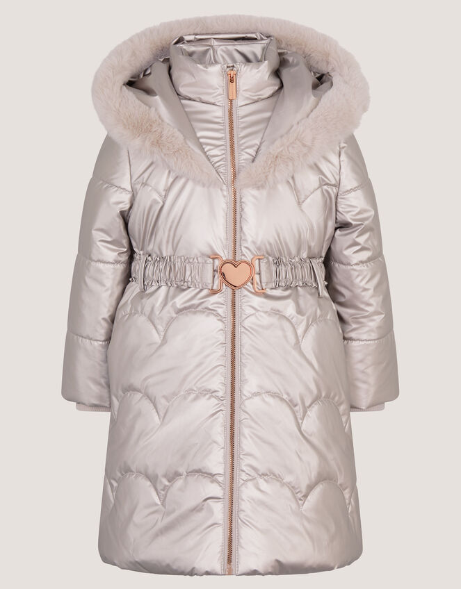 Metallic Belted Puffer Coat, Cream (CREAM), large