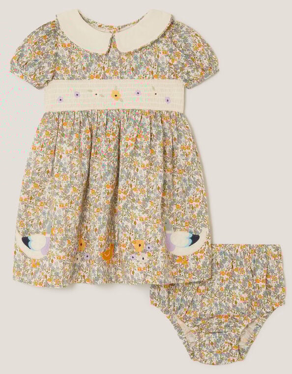 Baby Darcie Duck Smocked Dress & Knickers Set, Yellow (YELLOW), large