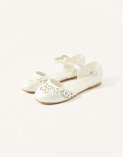 Cutwork Two-Part Ballerina Flats, Ivory (IVORY), large