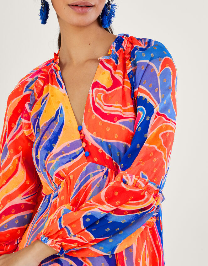 Ariel Print Tiered Dress in Sustainable Viscose, Orange (ORANGE), large