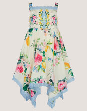 Amalfi Lemon Print Hanky Hem Dress, White (WHITE), large