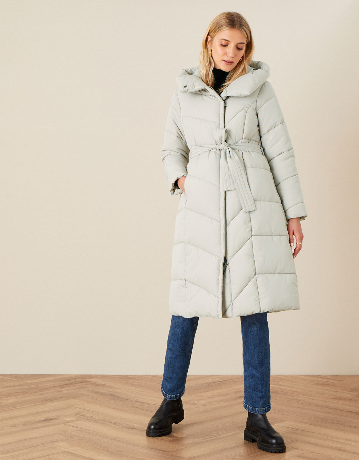 Bettina Longline Padded Coat with Recycled Polyester Brown