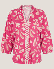 Rosie Abstract Print Jersey Blouse, Pink (PINK), large