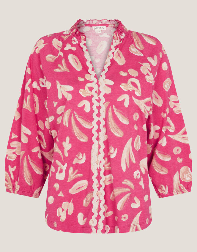 Rosie Abstract Print Jersey Blouse, Pink (PINK), large