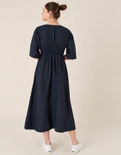 Button-Through Midi Dress in Pure Linen, Blue (NAVY), large