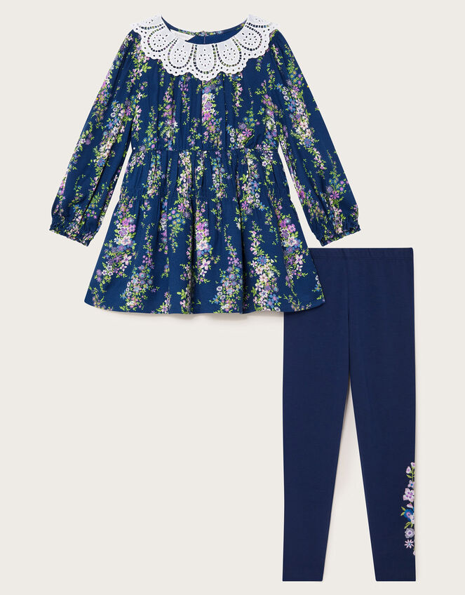 Floral Tunic and Leggings Set, Blue (NAVY), large