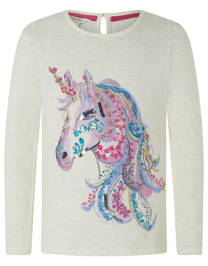 Unicorn Long-Sleeved T-shirt in Organic Cotton, Camel (OATMEAL), large