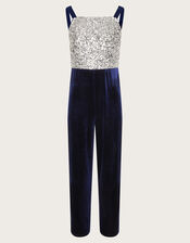 Savannah Sequin Velvet Jumpsuit, Blue (NAVY), large