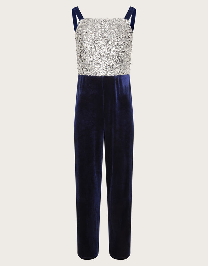 Savannah Sequin Velvet Jumpsuit, Blue (NAVY), large