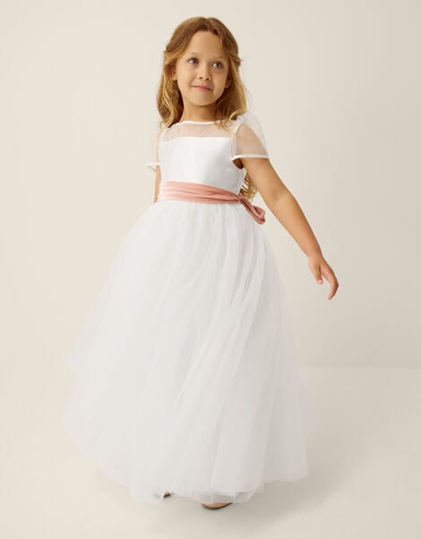 Velvet Bow Bridesmaid Dress, Ivory (IVORY), large