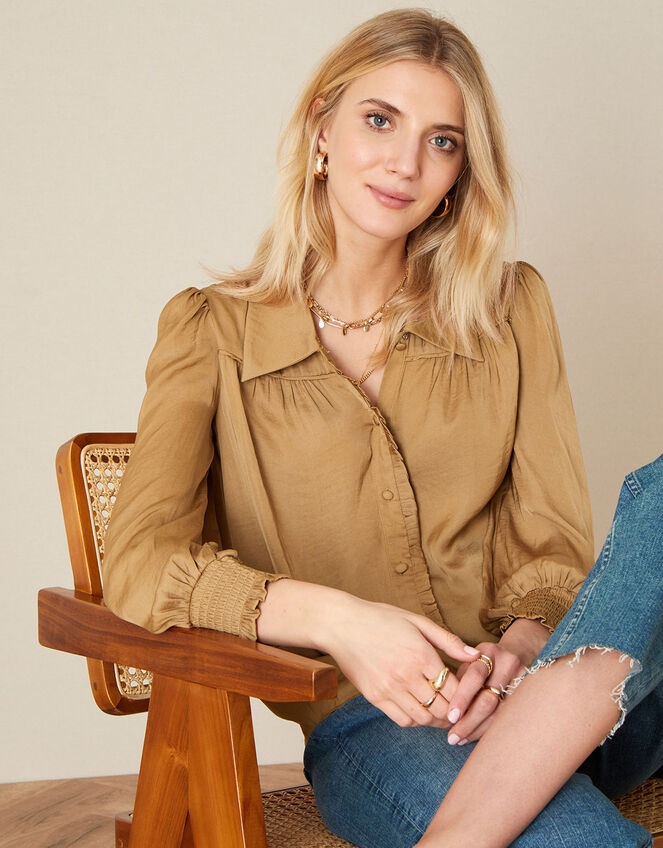 Poppy Satin Blouse, Gold (GOLD), large