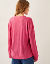 Asher Long Sleeve Linen-Blend Top, Pink (PINK), large