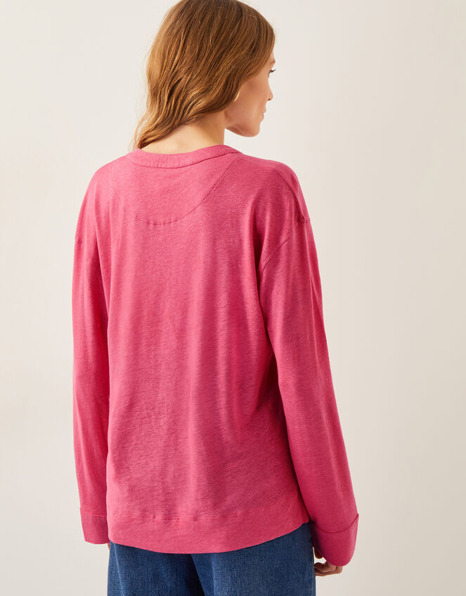 Asher Long Sleeve Linen-Blend Top, Pink (PINK), large