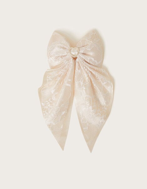Satin Lace Bow Hair Clip, , large