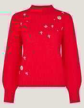 Erika Gemstone Embellished Sweater, Red (RED), large