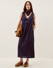Posey Sleeveless Linen Midi Dress, Blue (NAVY), large