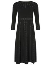 Heat-Seal Gem Knit Midi Dress, Black (BLACK), large