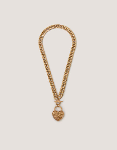 Heart Padlock T-Bar Necklace, , large