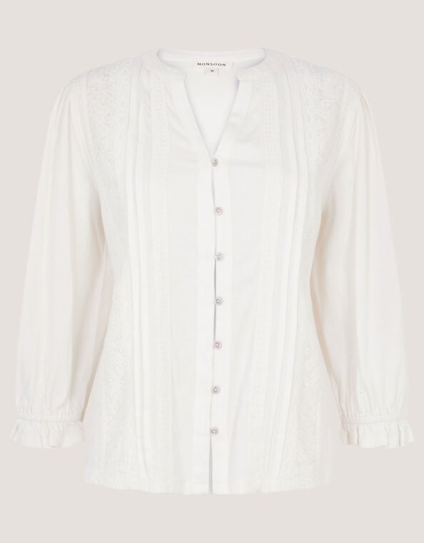 Leila Lace Jersey Top, Ivory (IVORY), large