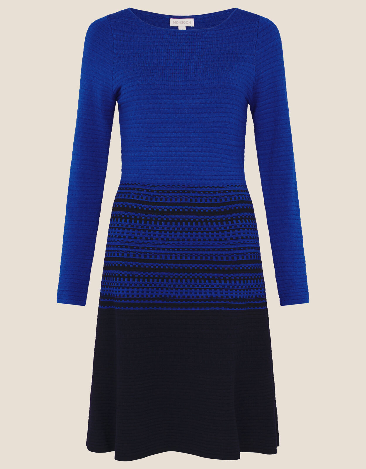 Textured Fit and Flare Dress Blue
