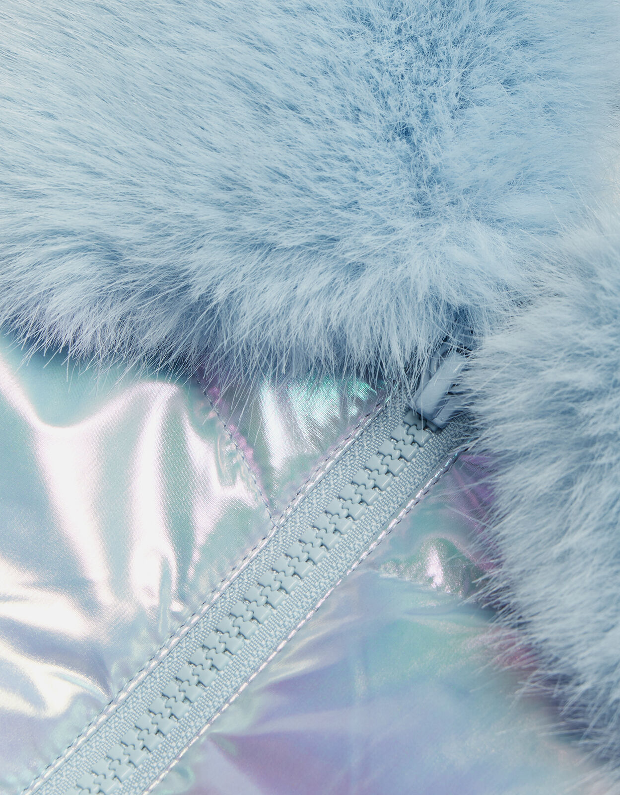 Metallic Frill Padded Coat Blue