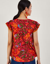 Leaf Print Jersey Top, Red (RED), large
