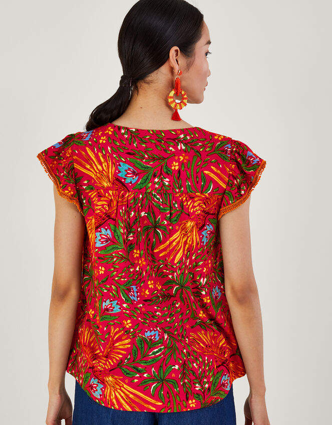 Leaf Print Jersey Top, Red (RED), large