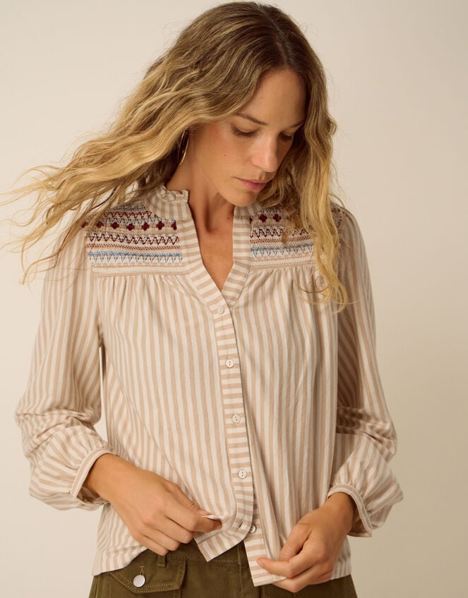 Sandy Embroidered Stripe Jersey Shirt , Ivory (IVORY), large