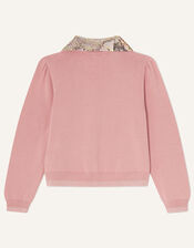 Sequin Collar Cardigan, Pink (PINK), large
