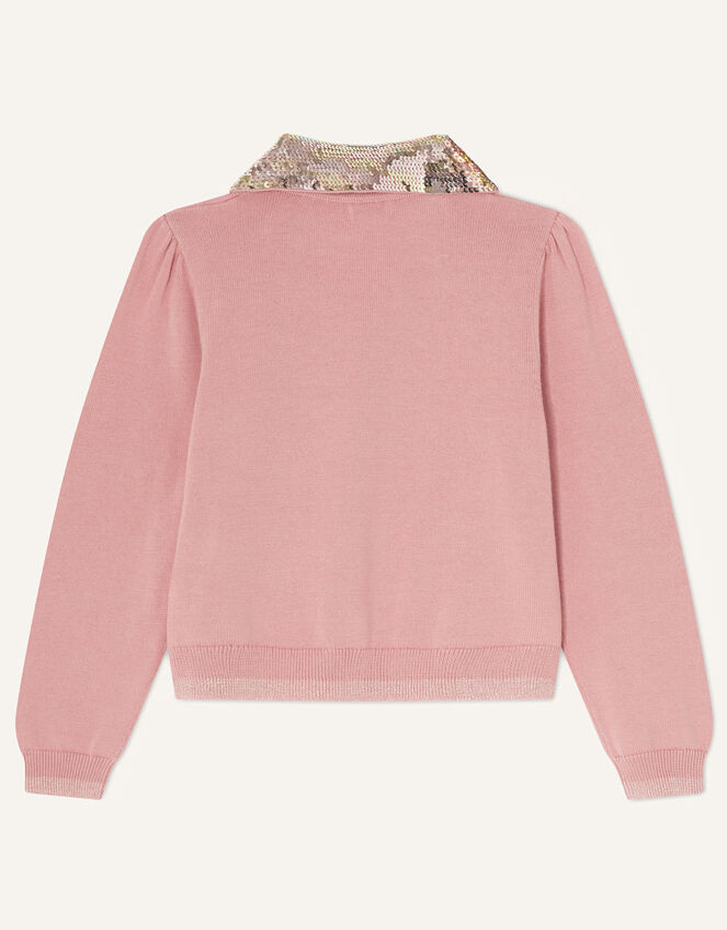 Sequin Collar Cardigan, Pink (PINK), large