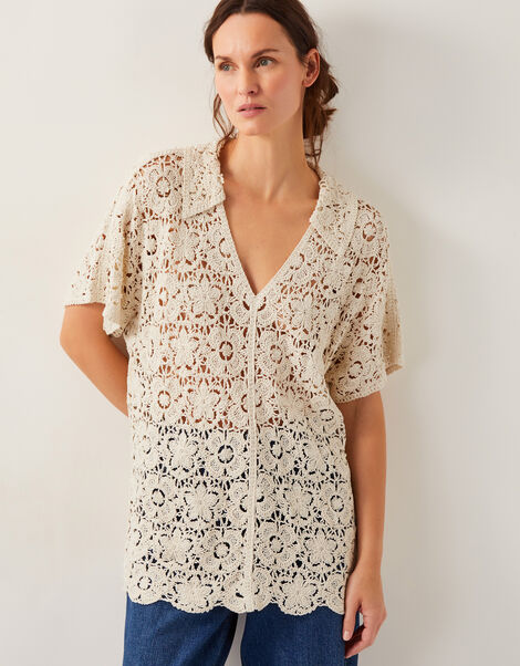 Ren Crochet Collared Blouse, Ivory (IVORY), large