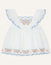 Cut Out Butterfly Neckline Woven Top, White (WHITE), large
