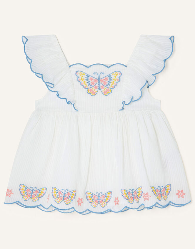 Cut Out Butterfly Neckline Woven Top, White (WHITE), large