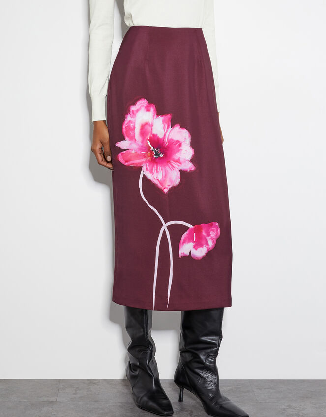 Elizabeth Floral Midi Skirt, Red (BURGUNDY), large