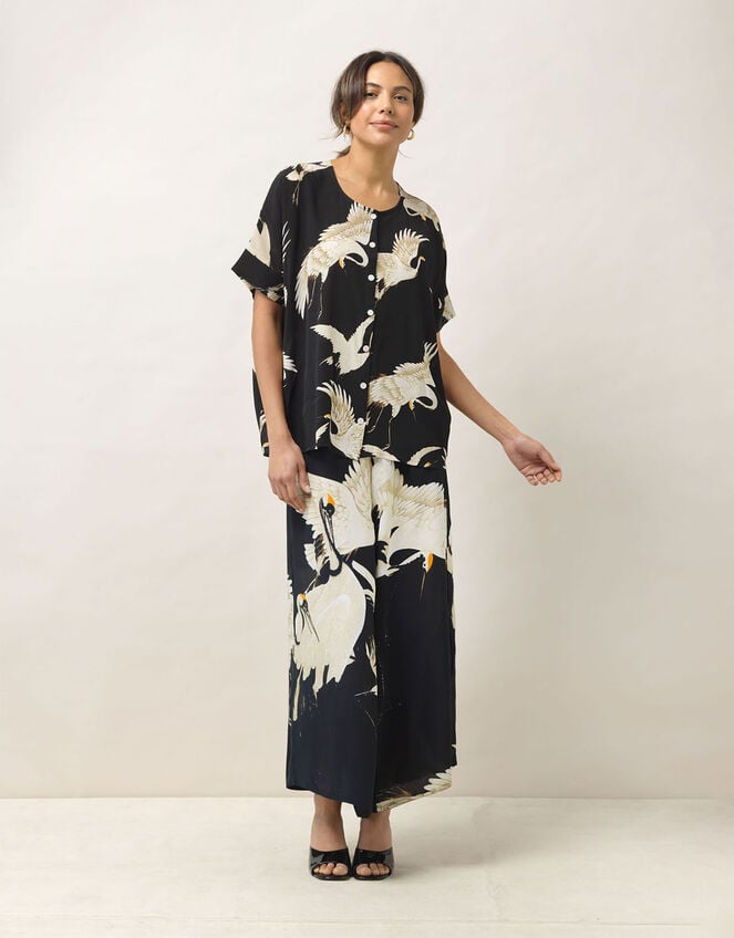 One Hundred Stars Stork Print Top, Black (BLACK), large