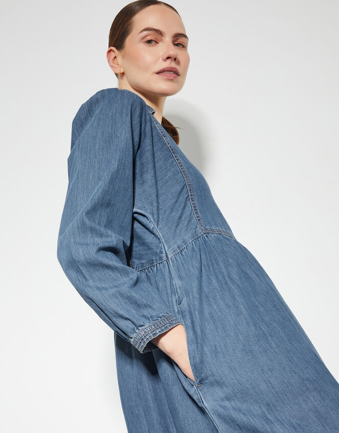 Wilma Long Sleeve Denim Midi Dress, Blue (DENIM BLUE), large